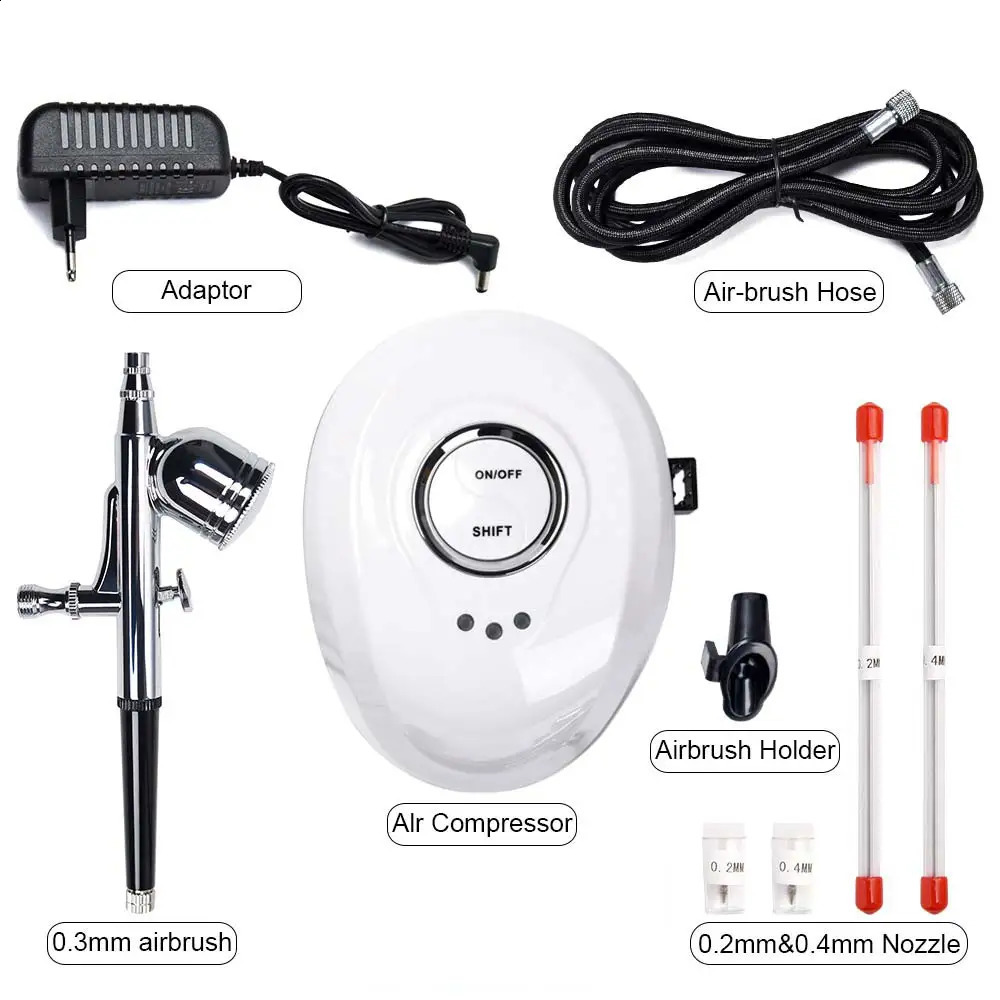 0.2mm 0.3mm 0.4mm Dual Action Airbrush Machine for Nails Spray Gun Air Compressor Kit for Painting Nail Art Make Up Air Brush 240716