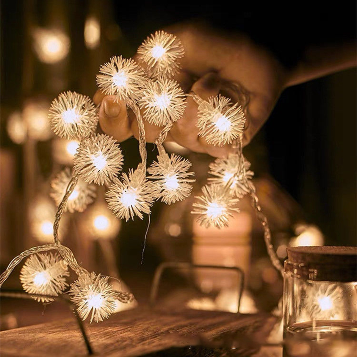 led solar fur ball light string holiday decoration indoor and outdoor balcony arrangement light string