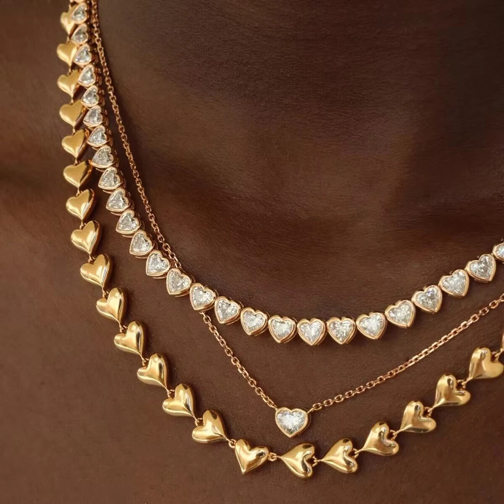 2024 Arrived Valentines Day High Polished Shiny Heart Cz Tennis Link Chain Choker Necklaces For Women Fashion Jewelry Gifts 240719