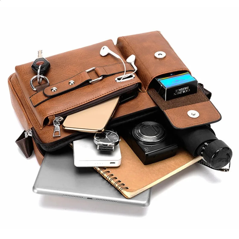 Men Vintage Shoulder Bag Pu Leather Business Messenger Bag For Man Fashion Small Male Crossbody Bags Handbags 240723