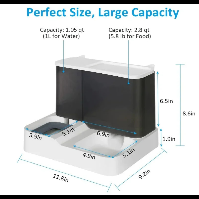 Dog Cat Automatic Feeder And Water Dispenser 2 In 1 Unplug And Prevent Overturning Large Capacity Bowl