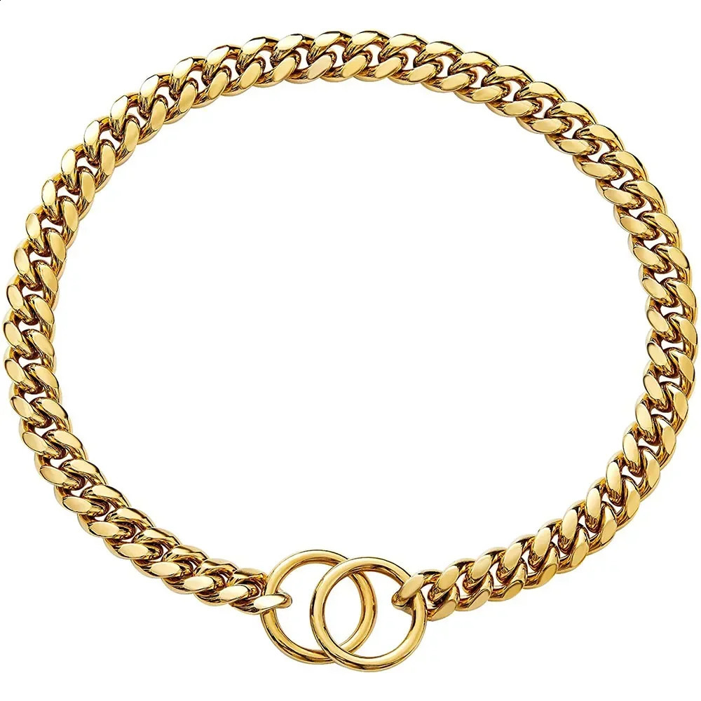 10mm Fashion Dog Cuban Link Gold Necklace Metal Puppy Jewelry Bulldog P Chain Pet Training Slip Collar 240722