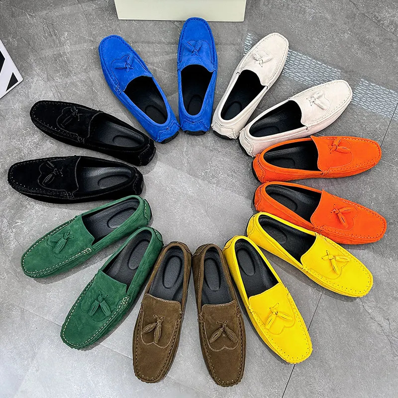 Big Size 38-48 Yellow Leather Mens Casual Shoes Soft Comfort Suede Loafers Man Fashion Slip-on Men Flat Shoes mocasines hombre 240718