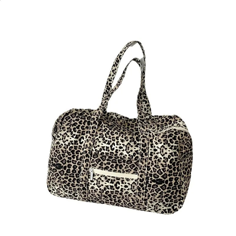 Leopard Pattern Womens Canvas Shoulder Bag Casual Simple Large Capacity Shopping Travel Handbag 240723ZYl