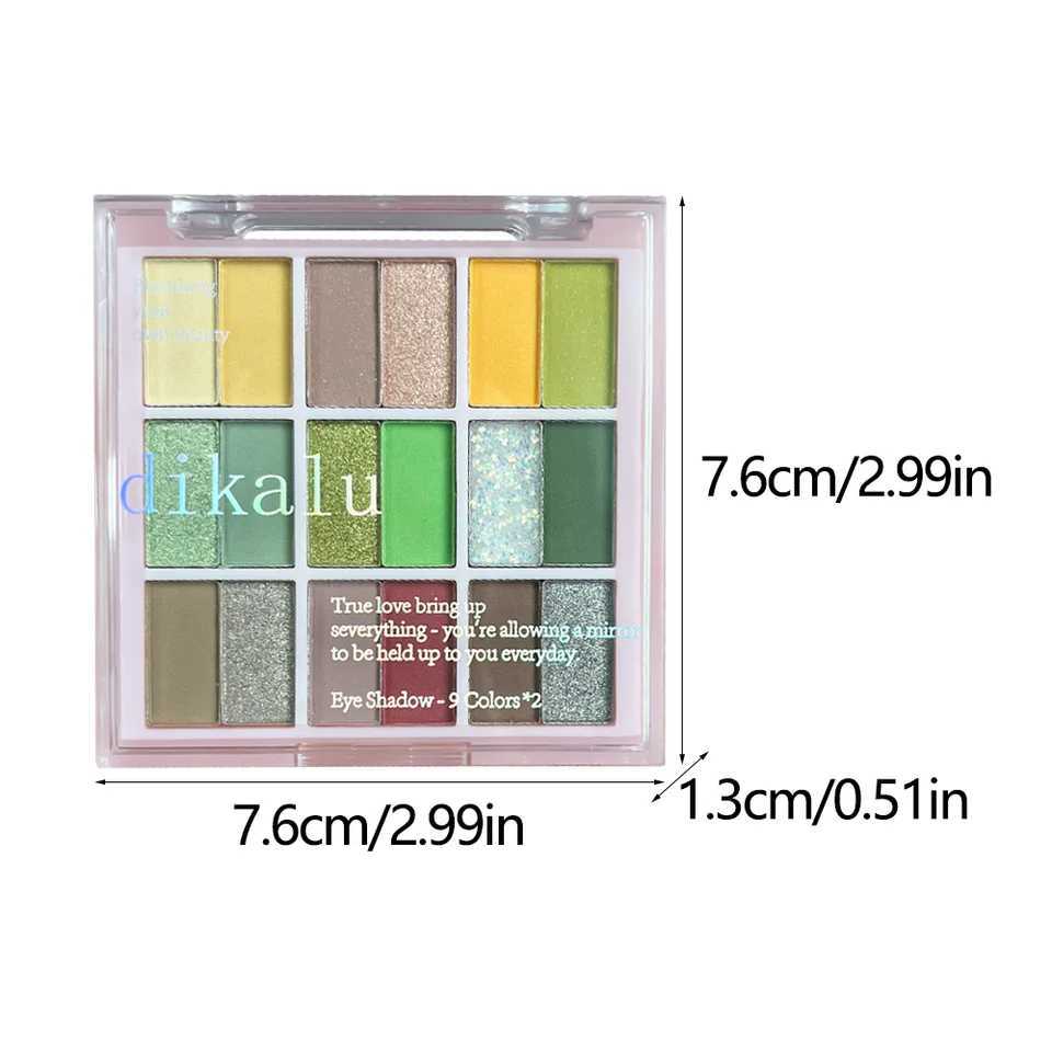 Dikalu 18 color eye shadow palette - natural makeup effect green and yellow tones matte and shimmer finishes 9-18 colorsW240730