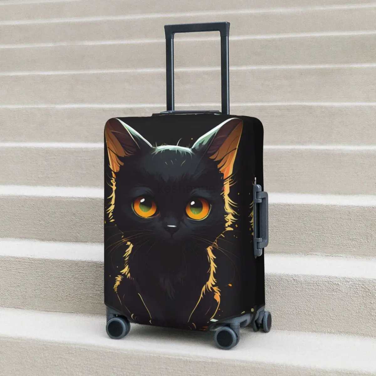 Cute Kitten Suitcase Cover Black Cat Business Holiday Strectch Luggage Accesories ProtectorXJ240723