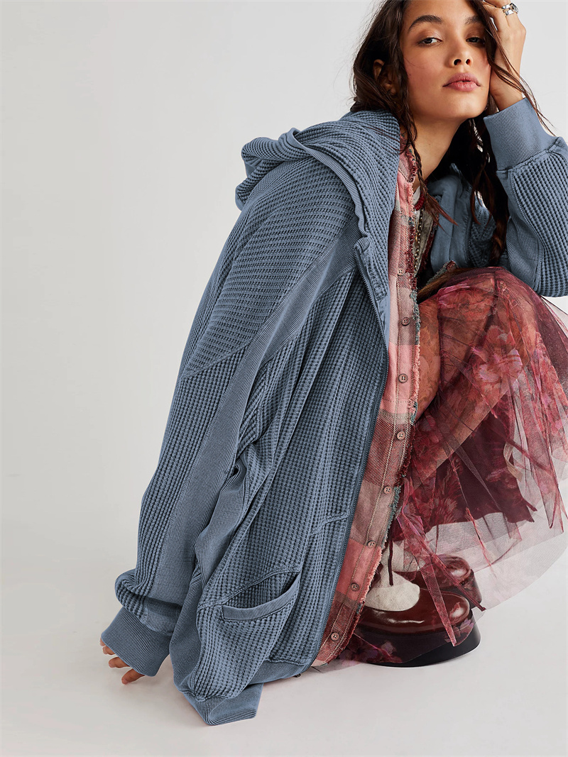 A-256 Cardigan Women Hooded Jacket Long Sleeves Outfit Solid Color Pockets Loose Gym Jackets Autumn outfit Sportswear For Lady