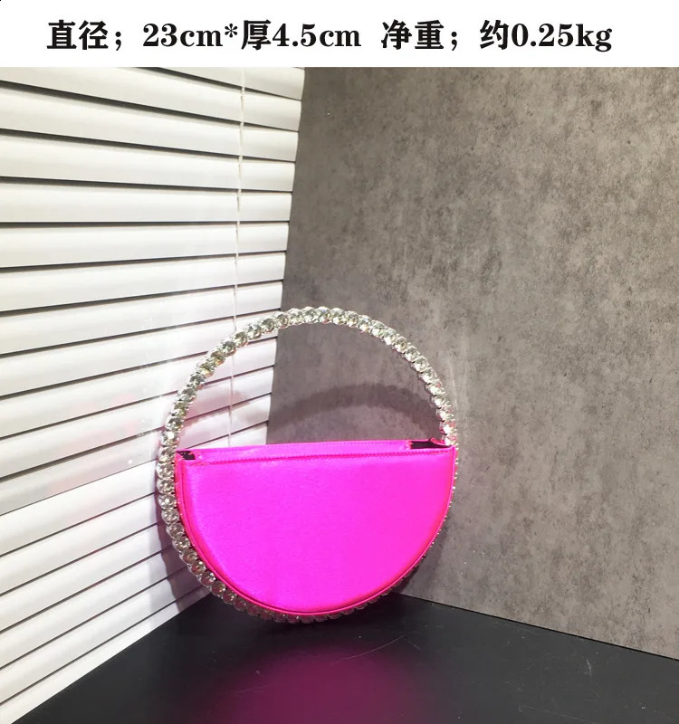 Lady Blue/Pink Dia Circular Evening Bag Women Fushia Round Handle Rhie Dinner Clutch Purse Ladies Half Moon Handbags 240723 cba0