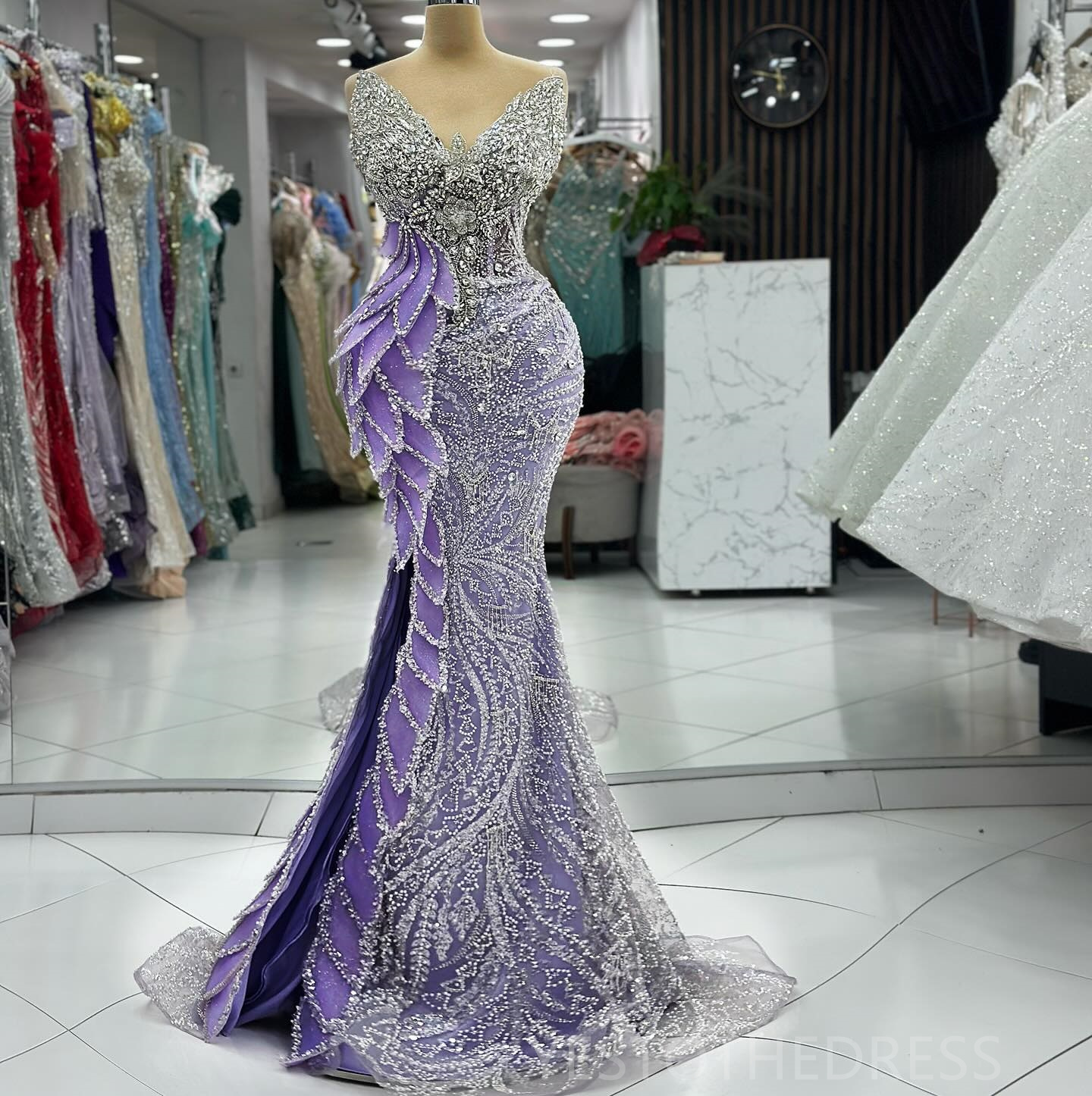 2024 Aso Ebi Purple Prom Dress Mermaid Promdress Evening Dresses Elegant Side Split Flora Bead Lace Rhinestones Decorated Birthday Dress Engagement Go
