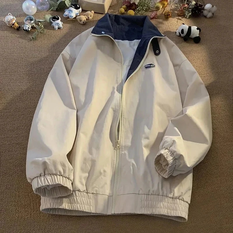 Y2K Vintage Jackets Women Autumn Bf Harajuku Oversized Streetwear Casual Windbreaker Korean Solid Lapel Zipper All-Match Coats 240722