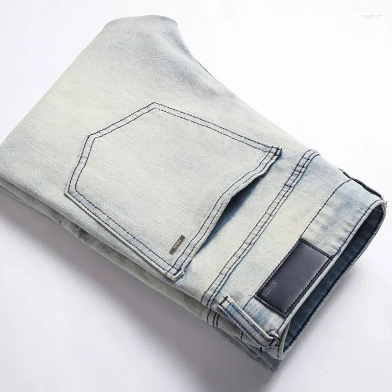 Men's Jeans Mens High Quality Light Blue Straight Slim Plus Size 42 44 Pantalones Designer For Men Casual Denim Pants