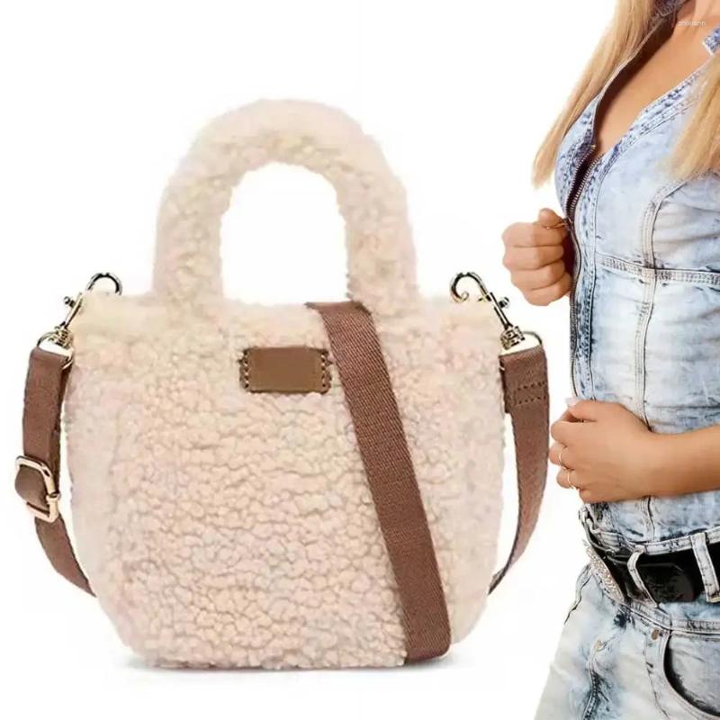 2025 NEW Bag Women Plush Crossbody Adjustable Strap Cute Soft Fluffy Handbag Solid Color Lamb Wool With Pendant For Autumn Winter