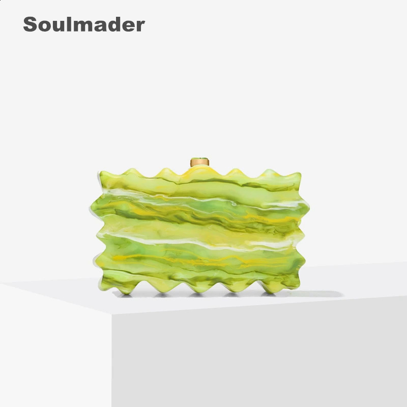 DHXJ Womens Green Zigzag Edge Clutch Bag summer evening party lemon Wavy Marble print small purse 2024 wholesale 240722