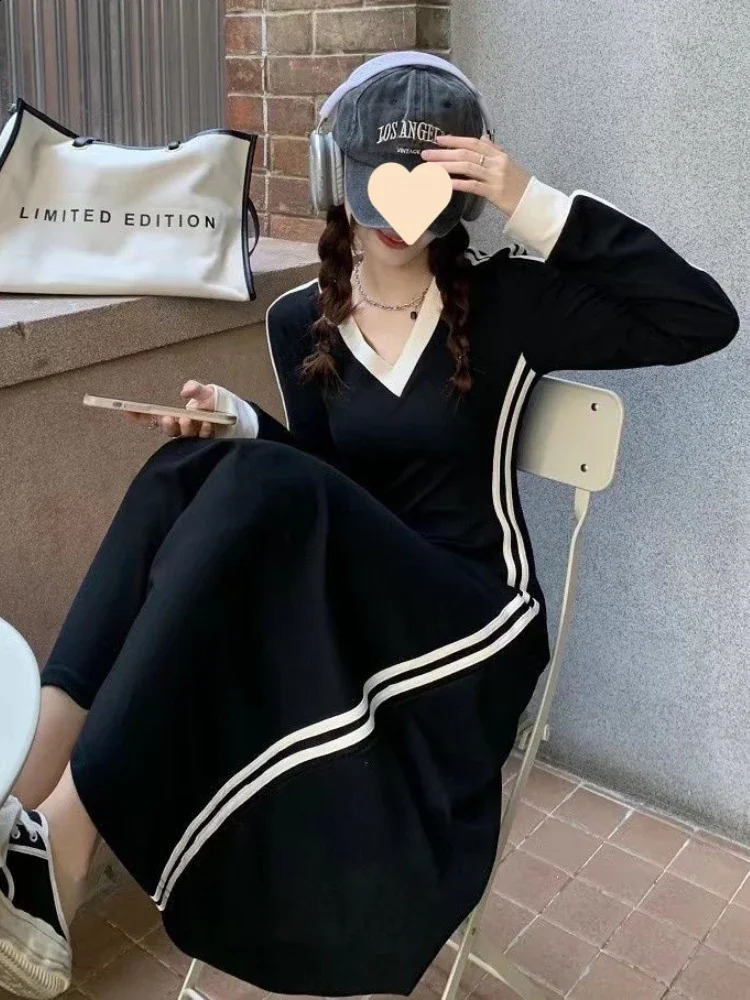 Plus Size 4xl 5xl Casual Slim Long Sleeve Dresses Summer Black Office Lady Womens Clothing Spring Korean Fashion Elegant Dress 240722