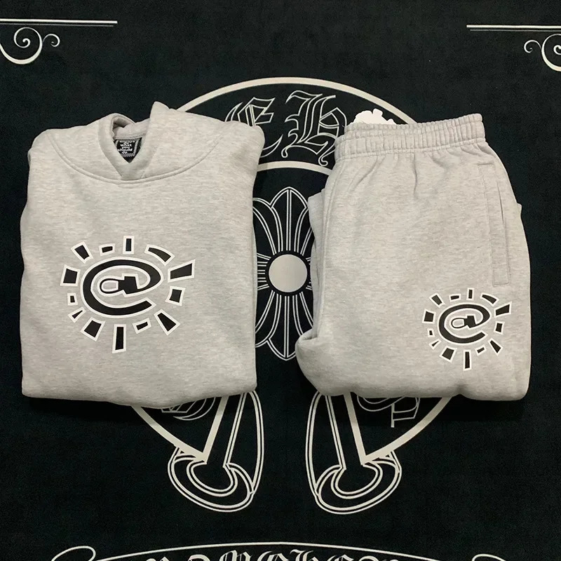Oversized Sun Roll Print Hoodie Men Women Streetwear Neckline Sports Couple Retro Loose Casual Trendy Clothes and Pants 240722