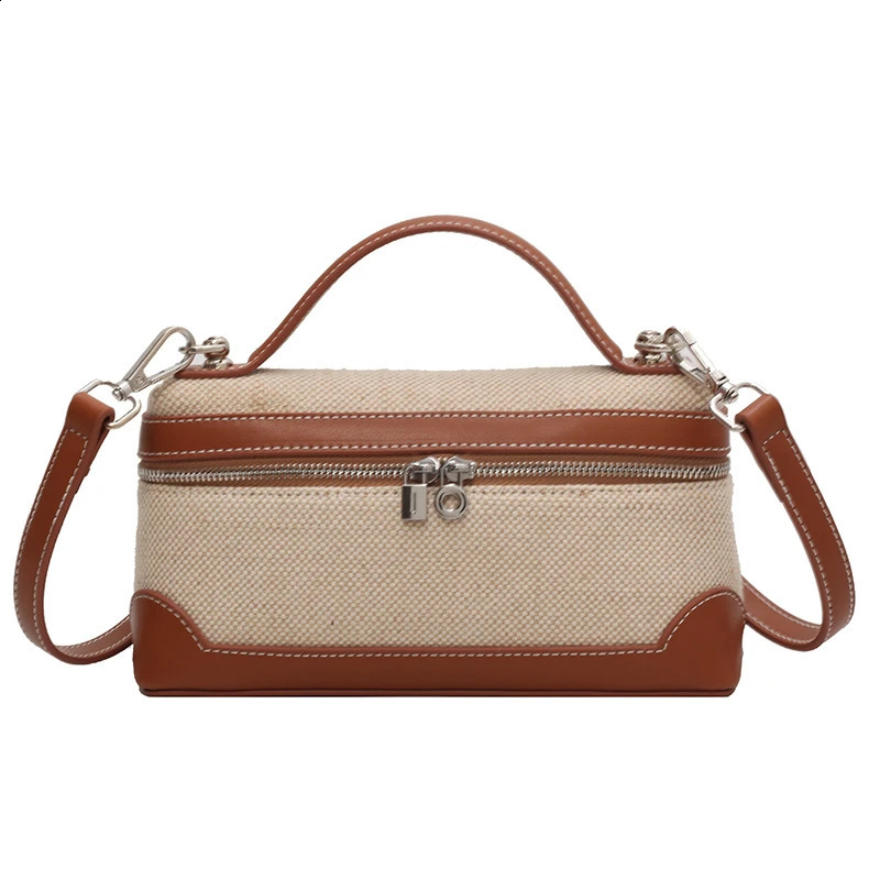 Portable bucket box handbag canvas patch work fashion cross body bag for women commuting mobile phone storage shoulder version simple 240723ZYl