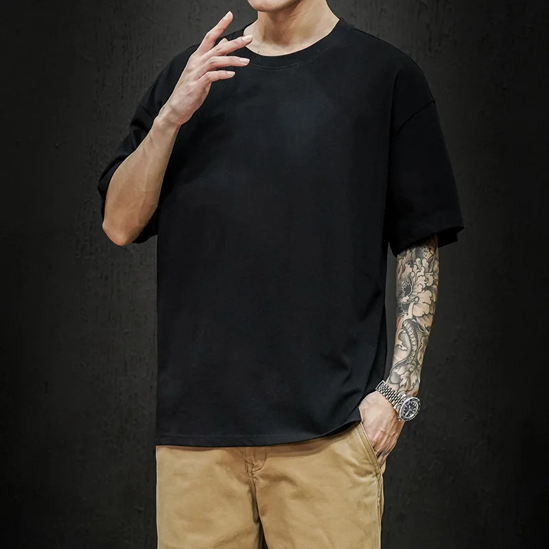 Summer Mens T Shirt Fashion Solid T Shirt Mens Oversized Hip Hop Short Sleeve Casual Cotton Mens Streetwear Top Tees 240723