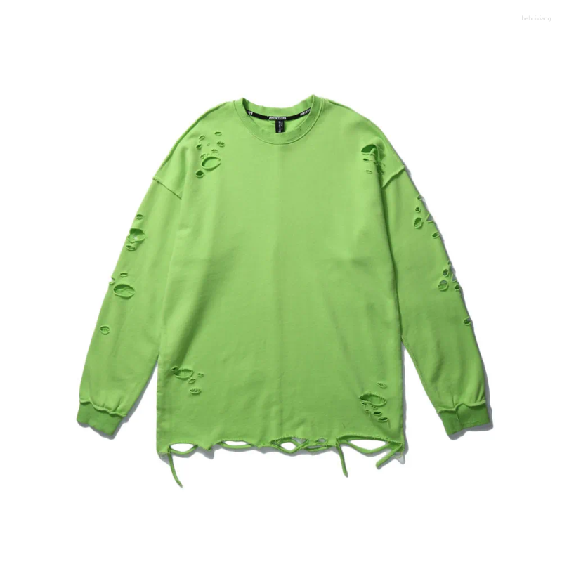 Men's Solid Color Ripped Sweatshirt Casual Loose Round Neck Pullover Tracksuit Hoodie Black, Gray, Green, Orange, Pink, White -
