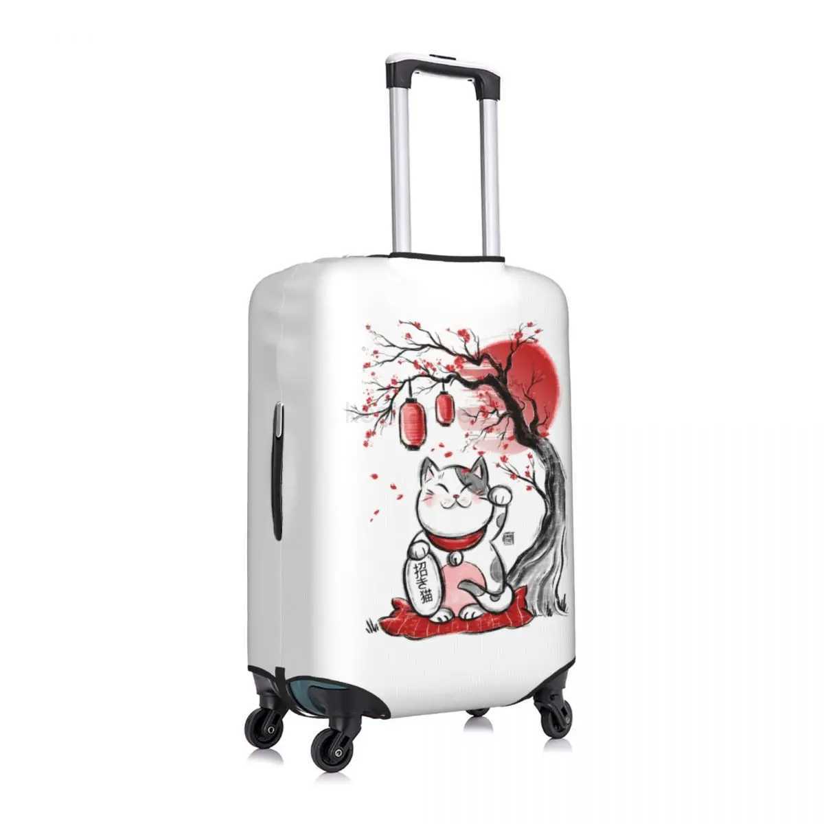 Custom Maneki Neko Sakura Flowers Luggage Cover Protector Lucky Cat Cherry Blossom Suitcase Protective Cover for 18-32 InchXJ240723