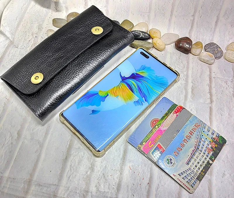 Blongk Genuine Leather Sheath Cell Phone Case Holster Waist Bag Belt Pack Zippered Card Wallet Pouch for Iphone L2101DK 240722