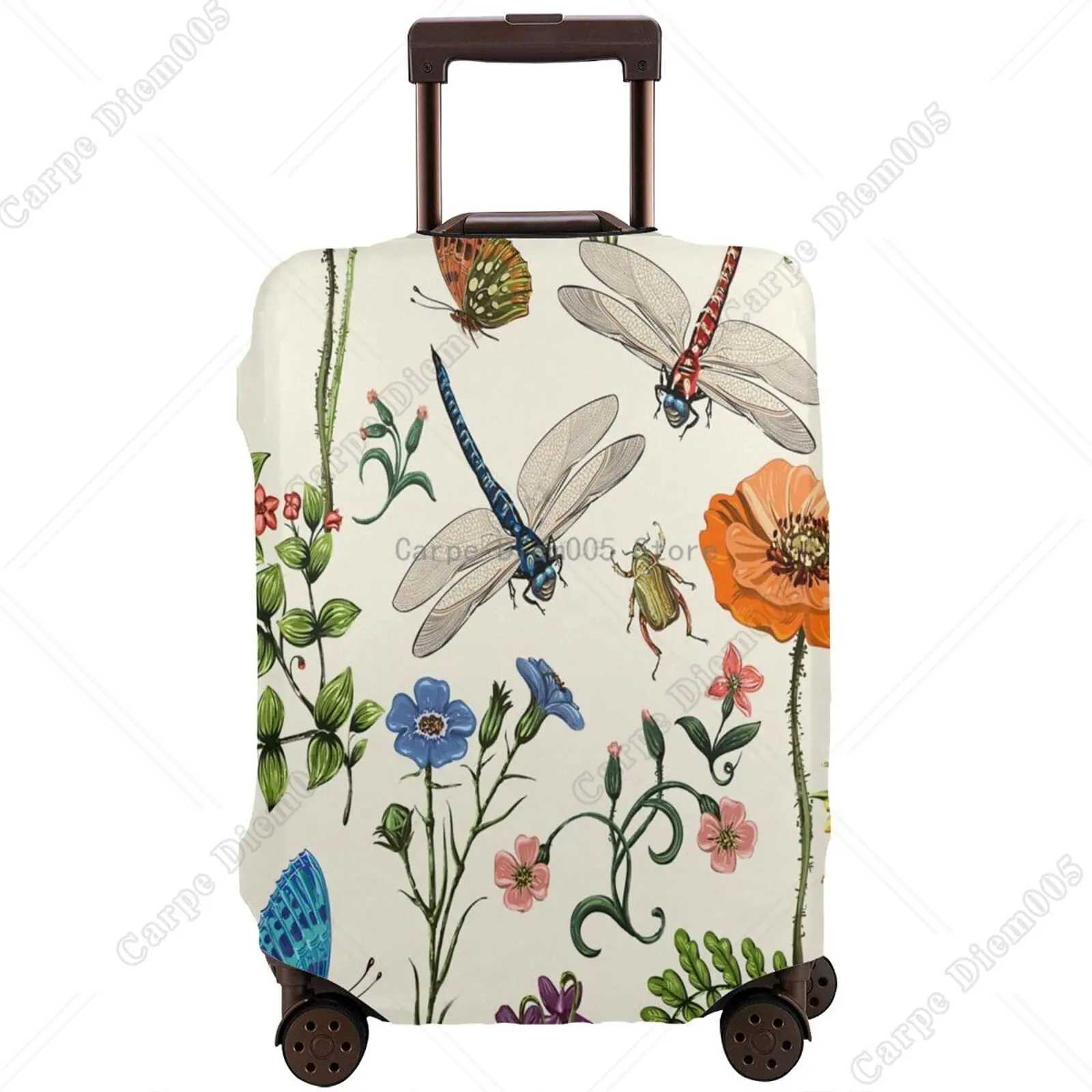 Floral Dragonflies Suitcase Cover Dirt-Proof Baggage Protective Sleeve Travel Luggage Airport Suitcases Covers Fits 18-32 InchXJ240723