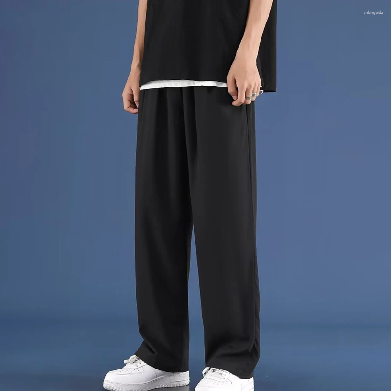 Mens Pants Casual Man Ice Silk Wide Leg Solid Elastic Waist Plus Size 5XL Sweatpants Jogger Trousers Sport Gym Baggy For Men
