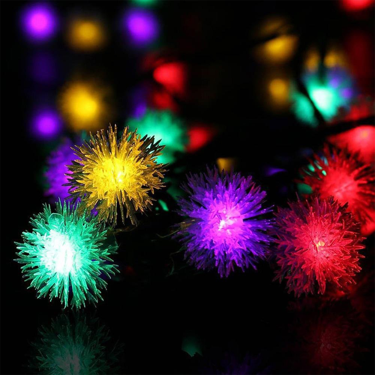 led solar fur ball light string holiday decoration indoor and outdoor balcony arrangement light string