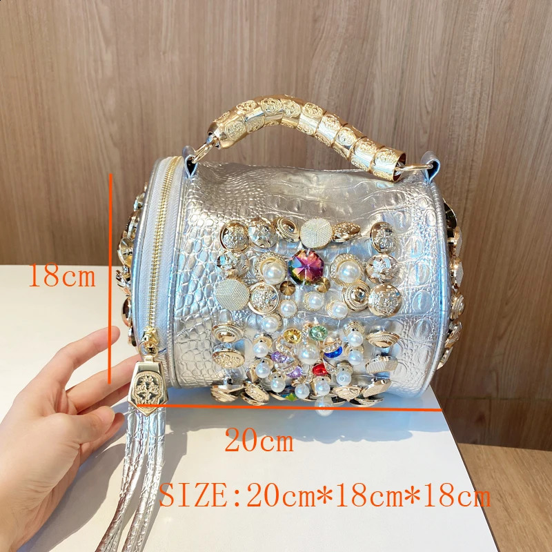 er Handbag for women purses and handbag Handmade Beaded Pillow Bag Casual silver bucket Messenger shoulder Bag 240826CJ