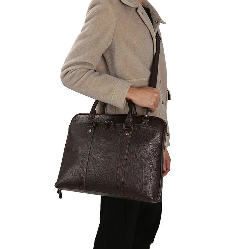 Fashion Business Men Handbags Briefcase Shoulder Crossbody Bag Genuine Leather Computer Messenger Bag Bolso Hombre 240723
