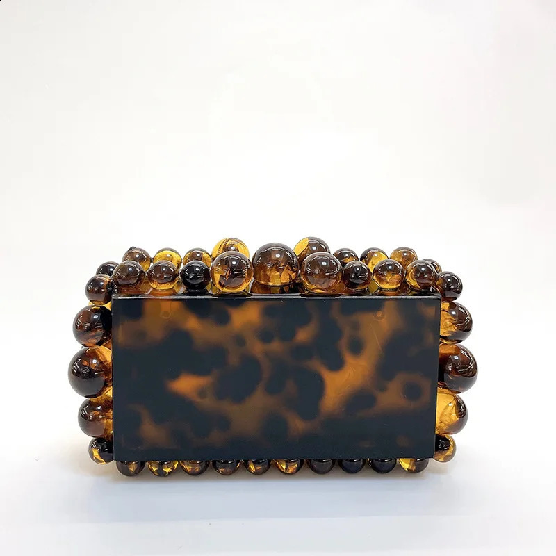 Acrylic clutch bag women evening party beaded purse pink green purple pearl color 240830
