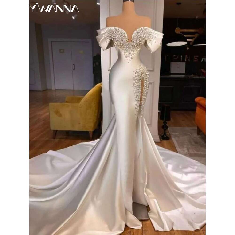 Ful Off The Shoulder Bridal Dress Sparkly Beads Pearls Wedding Gown 2024 Elegant Mermaid Long Bride Robe Vestido De Novia 0723 6660311