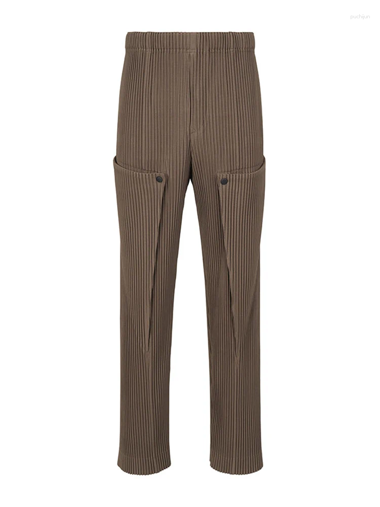 2025 S Fashion Designer Men S Pants Miyake Pleated Pocket Detachable Cargo Designer Clothes Business Casual Straight Leg