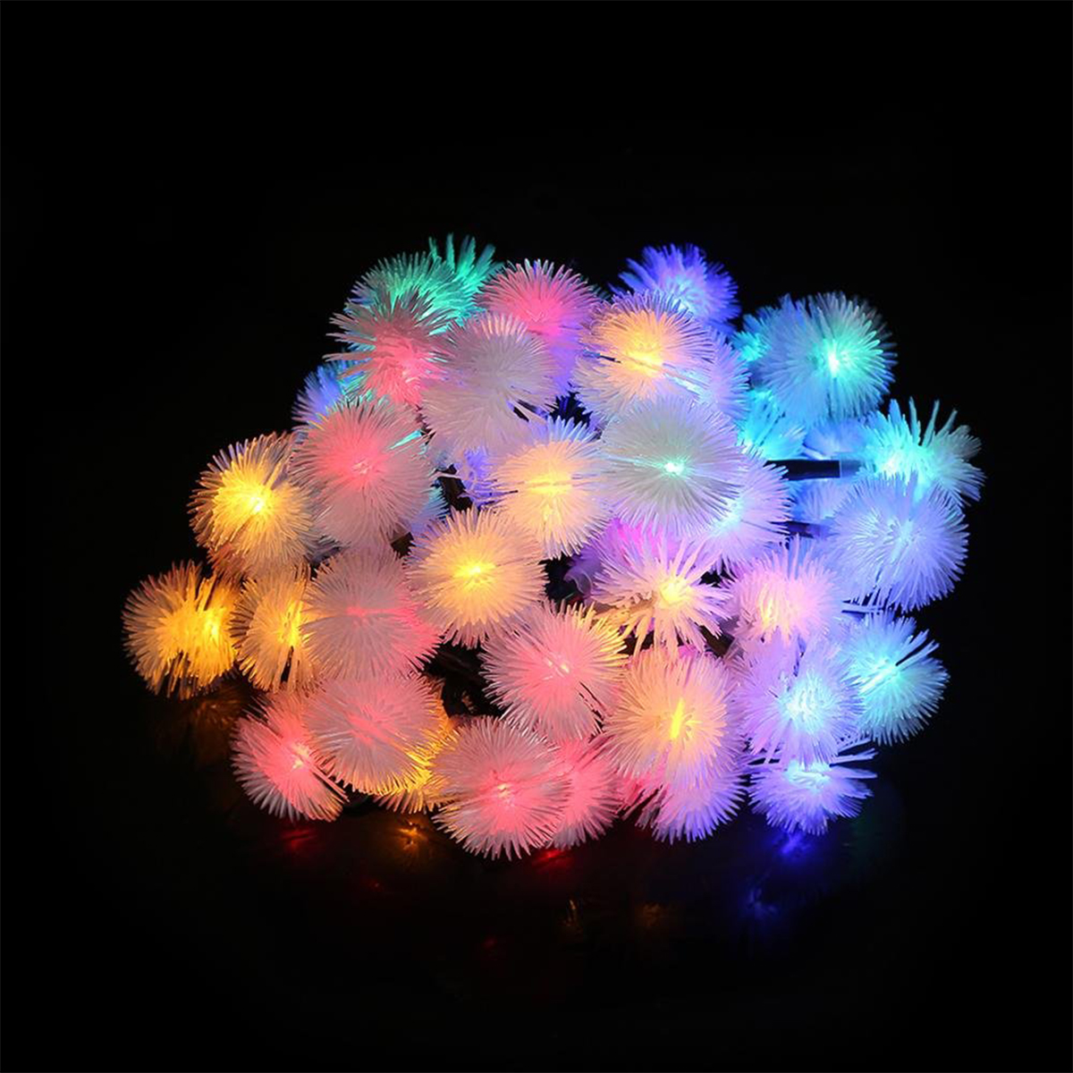 led solar fur ball light string holiday decoration indoor and outdoor balcony arrangement light string