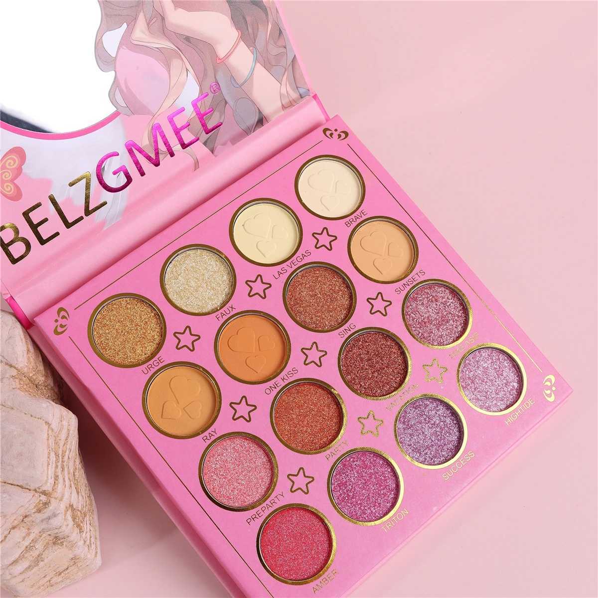 BELZGMEE 16 color portable matte eye shadow color palette with mirror flash shimmer powder blusher professional facial makeupW240730