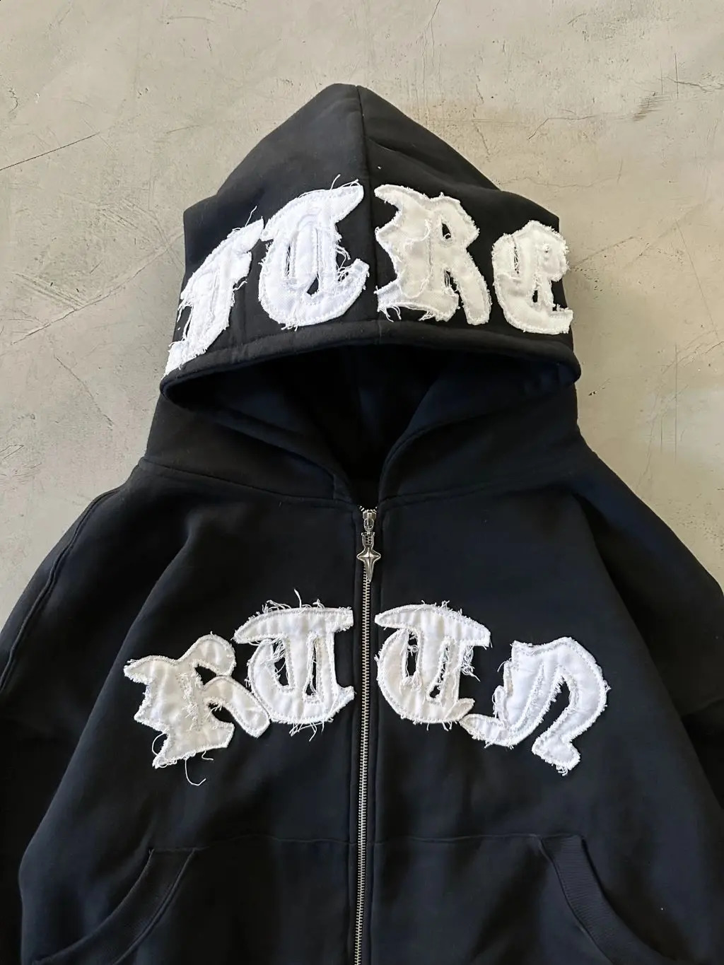 Y2k letter spliced zipper hoodie Gothic streetwear retro fashion loose embroidered sweatshirt mens and womens clothing 240814