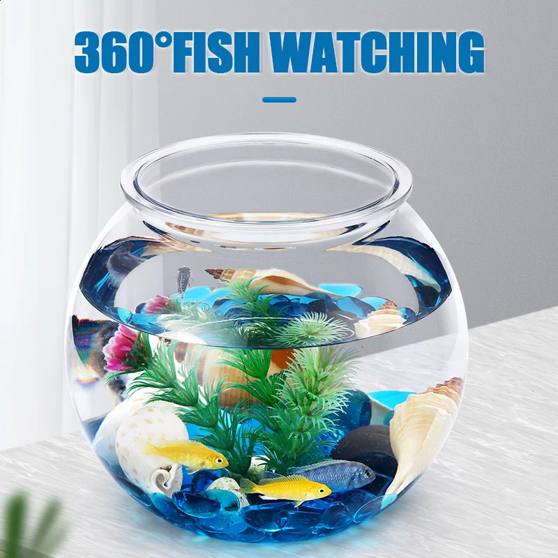 Fish Bowl Plastic L M S Sizes Desktop Aquarium Tanks Round Durable Fish Tank for Betta and All Mini Fish 240723