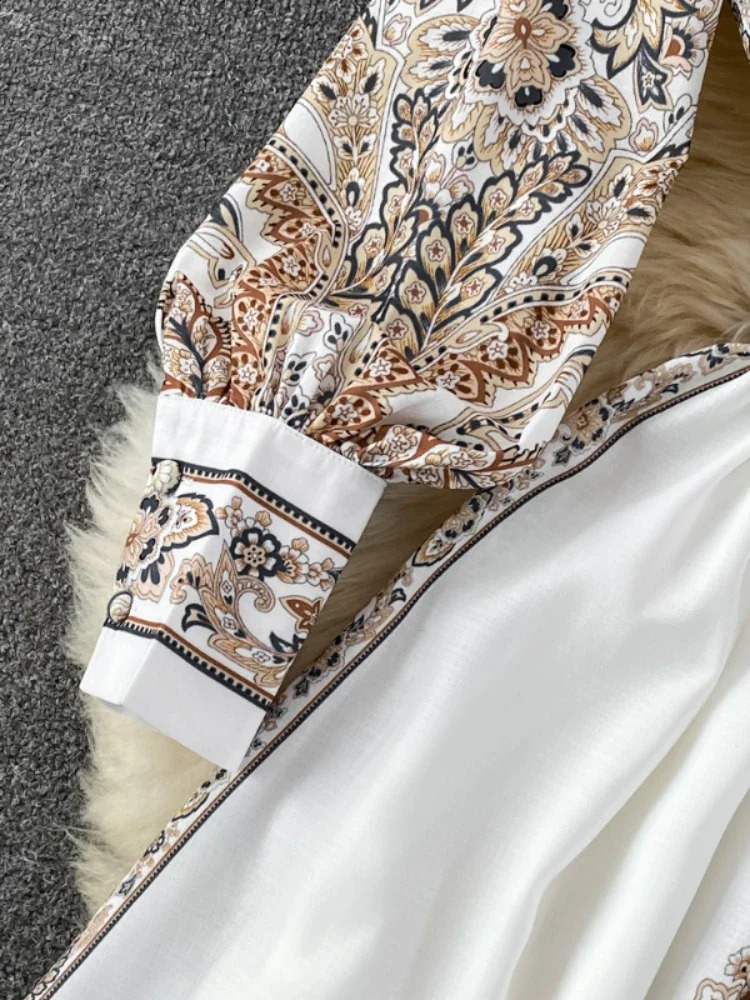 Women Vintage Long Dress Fashion Print A-line Ruffled Elegant Floral Party Dresses Ladies Long Sleeve Casual Long Robe Vestidos 240723