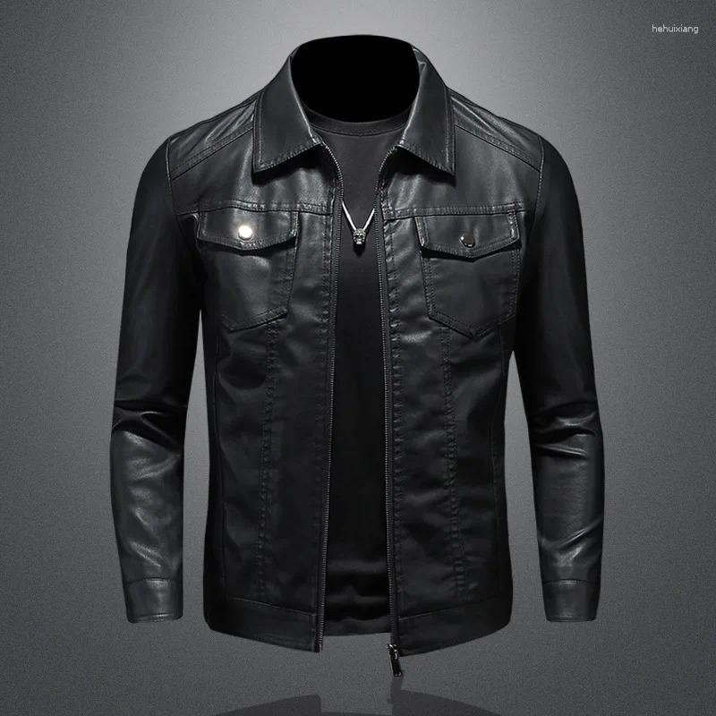 Men's Leather Motorcycle Jacket, Black Zipper Lapel Slim Fit Pu Coat M-5Xl