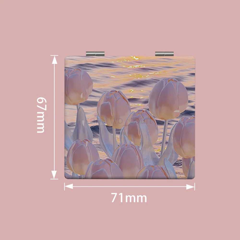 Portable Double-Sided Folding Makeup Mirror Tulip Square Magnifying Mirror Pocket Compact Vanity Handheld MirrorM240722