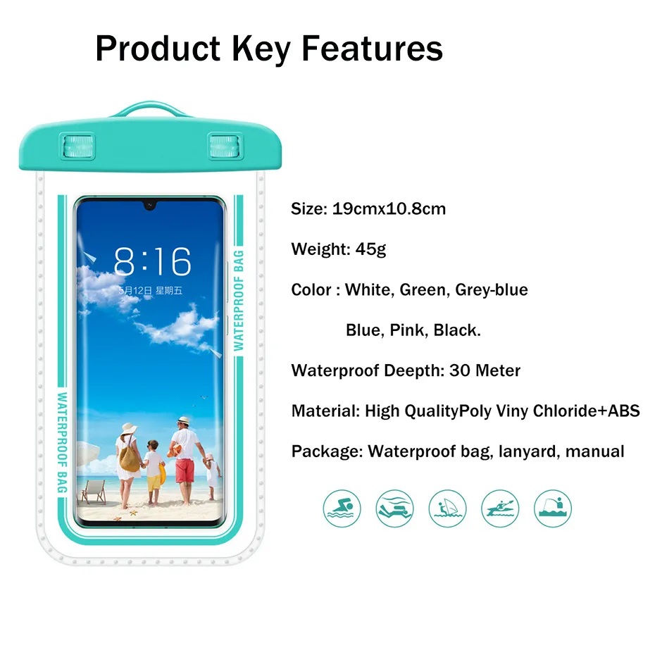 IPX8 PVC Universal Swin Swimming Waterproof Bag Transparent Touch Screen For Below 7.2 inch Phone iPhone 16 15 Pro Max Samsung S24 S25 Xiaomi Redmi Ph