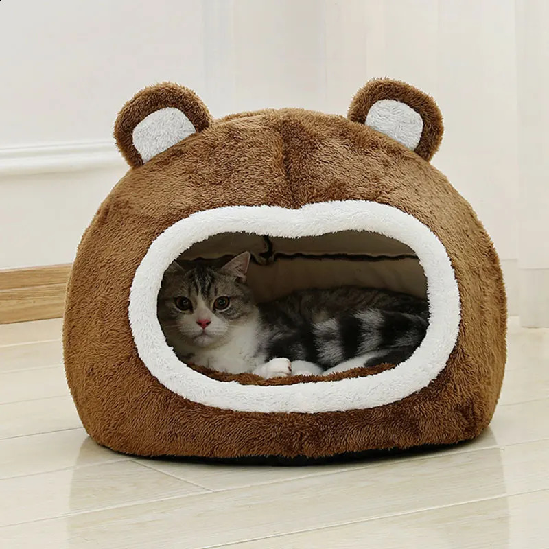 Pet House Soft Long Plush Kitten Lounger Cushion Small Dogs Tent Cave Beds For Cozy Cat Nest Mat