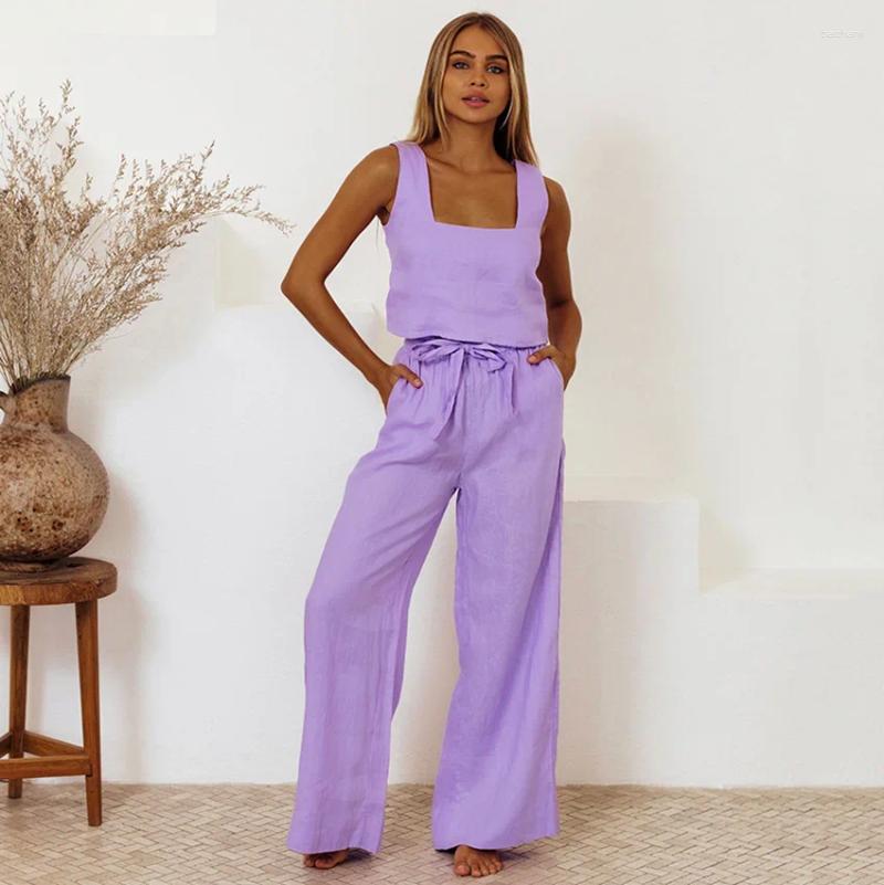 Women's Sleepwear 2024 Cotton Linen Pajamas For Women Designer Summer Home Wear Set Young Girl Lady Nightwear
