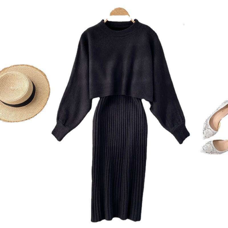 Dressing Set New Womens Knitted Short High Waist Versatile Tank Top Fashionable Two Piece Skirt Autumn Dress Women Waist Sexy Self-cultivation Lace Dr