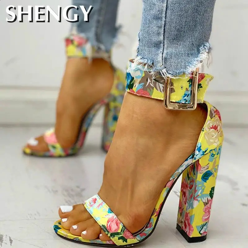 Summer Women Shoes Snakeskin Ankle Buckled Sandals Chunky Heeled Sandals Open Toe Leopard Party Shoes 240708