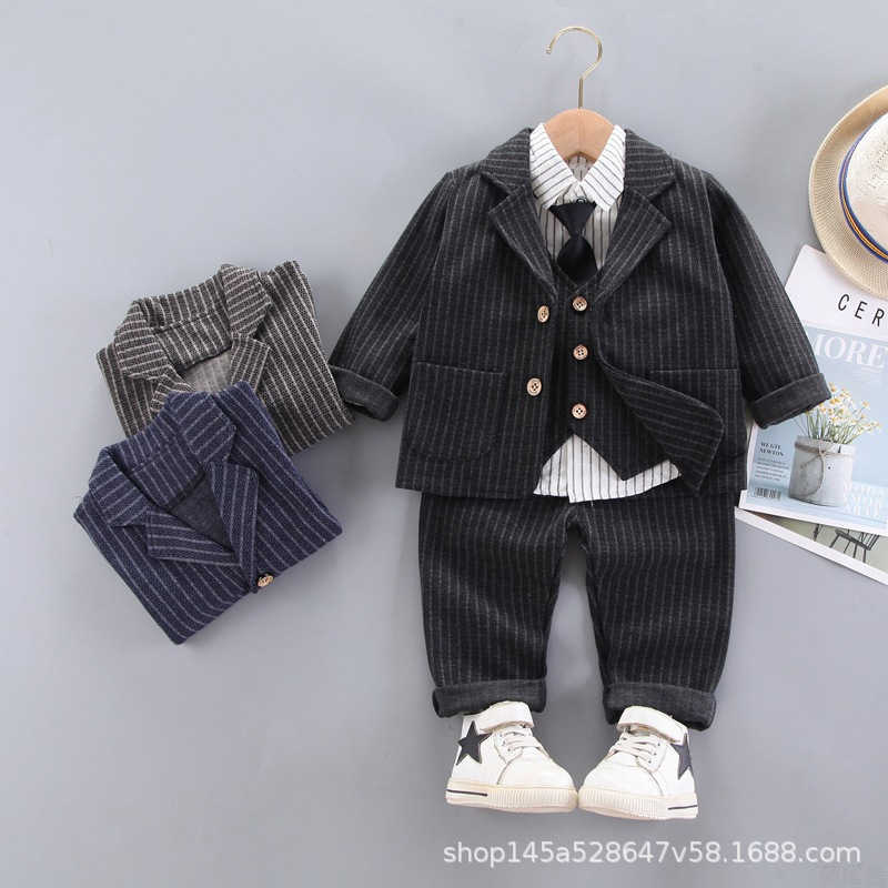 Clothing Sets Boys suit set childrens one year old British suit childrens new style boys baby flower girl autumn four piece set 96TG