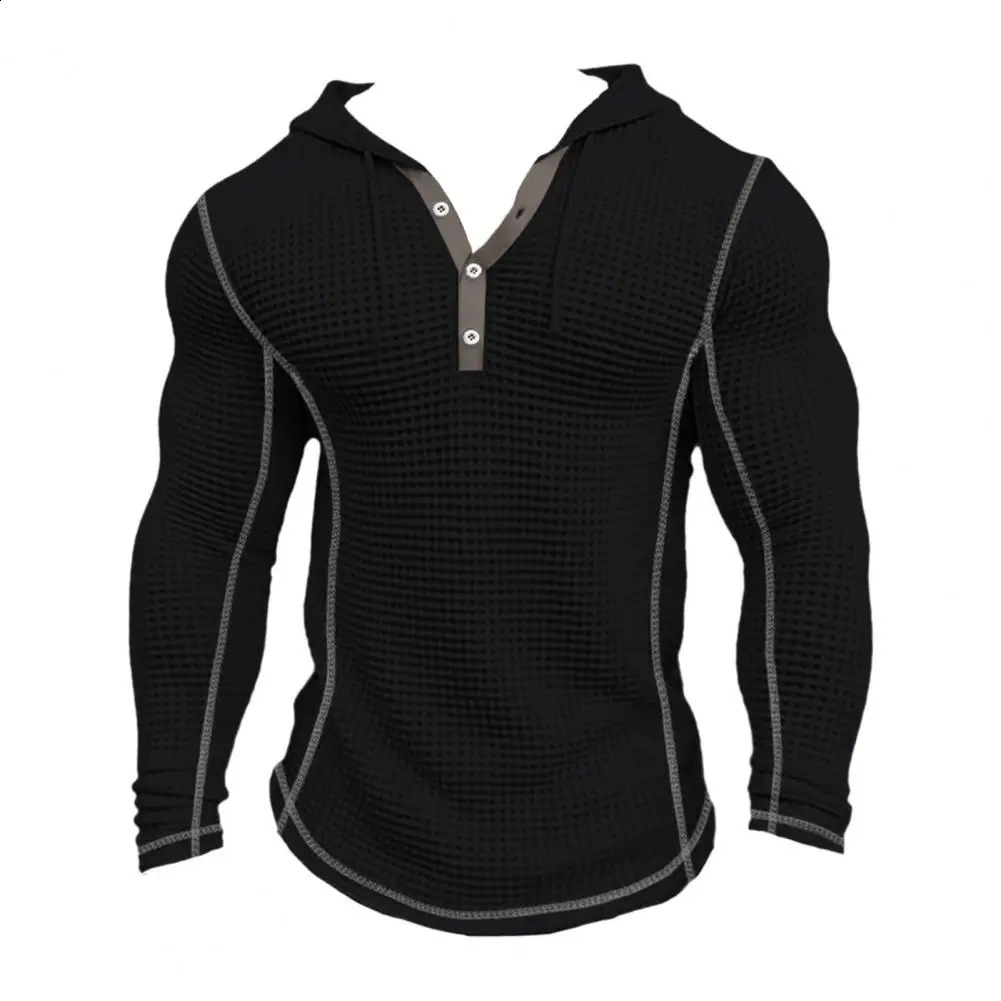 Breathable Waffle Fabric Sportswear Fashionable Mens Cotton Hoodie Slim fit Button Closed Long Fashion w240822