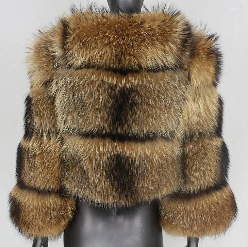 Women's Leather Noble Natural Raccoon Fur Winter Jacket Women Big Fluffy Real Coat Thick Warm Outerwear Streetwear Plus Size