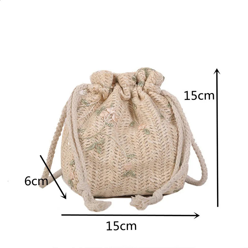 Fashion shoulder bag womens drawstring beach floral embroidery lace horizontal handbag 240723Zl