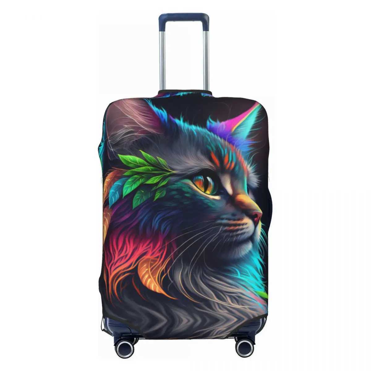 Cute Cat Head Suitcase Cover Holiday abstract animal Elastic Luggage Case Travel ProtectorXJ240723