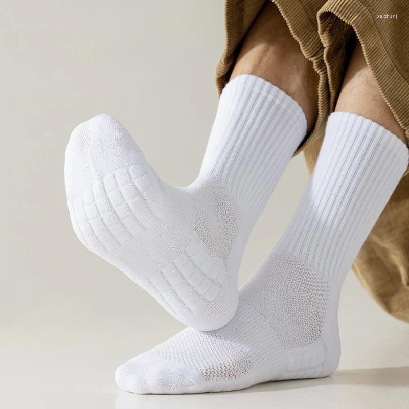 Men's Socks 5Pairs/lot Thicken Cotton Solid Bottom Terry Long Black White Sport Male Breathable Casual Calcetines
